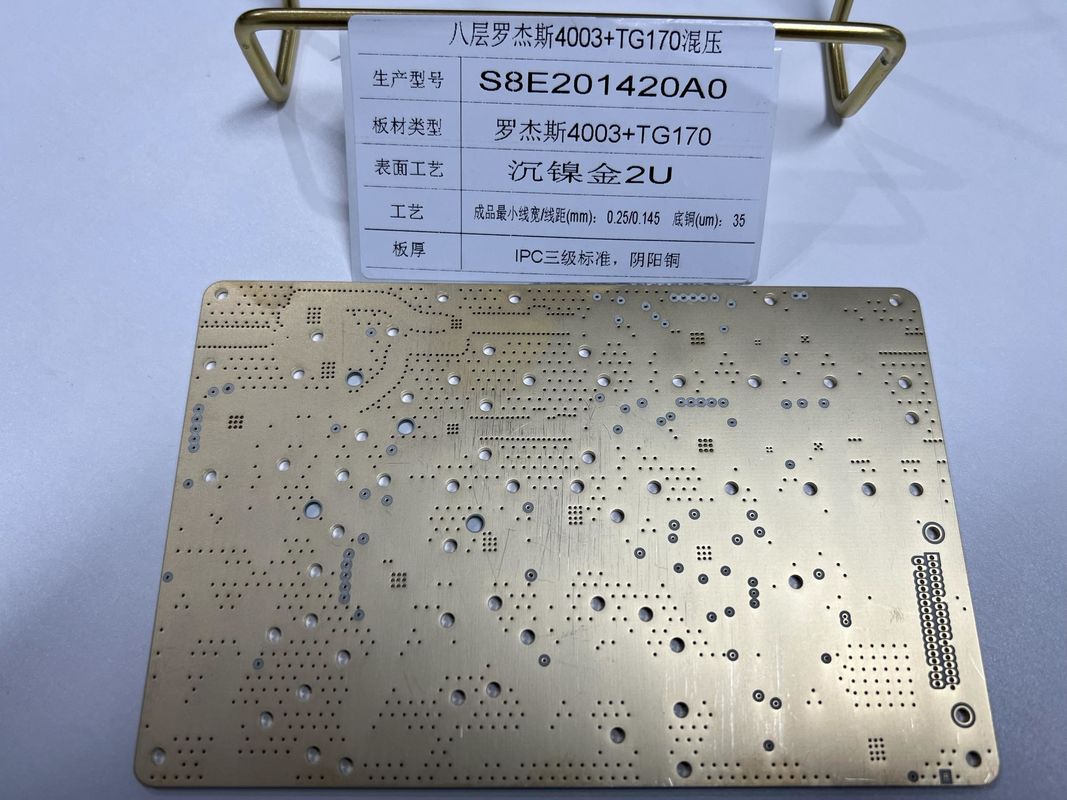 8 層 ロジャース RO4003+FR4 TG170 ゴールド 表面 ロジャース 板 PCB グリーン 溶接 マスク