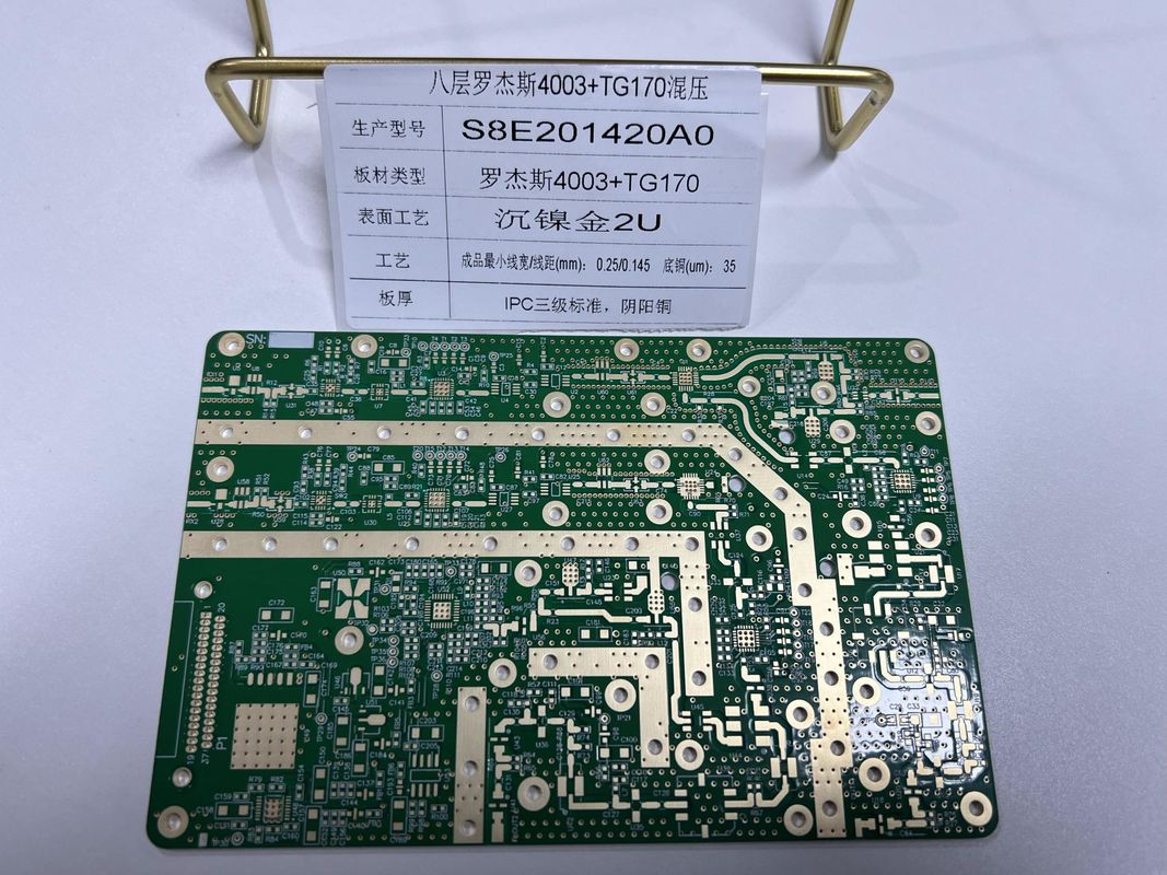 1.6mm ロジャース回路板 8層 R4003+FR4 TG170 IPC3 混合物阻力 と VIPPO